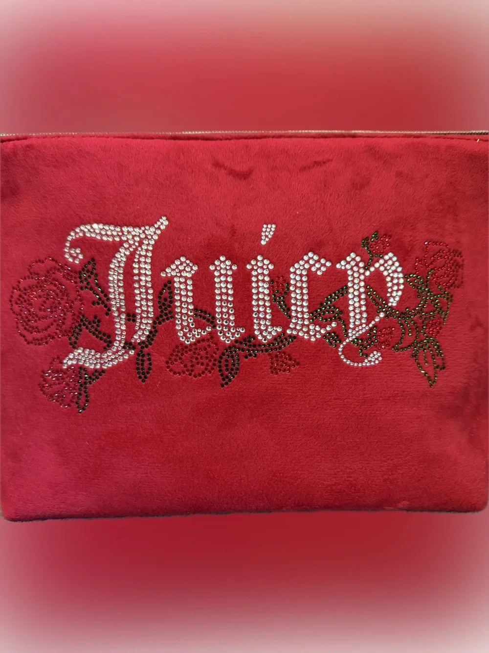 ♥️JUICY COUTURE♥️Red Velour Cosmetic Bag w/ Rhinestone Logo/NWOT